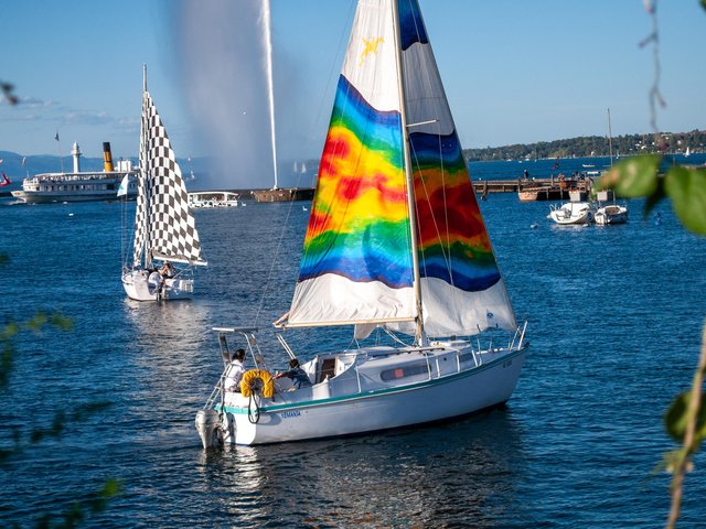 Lake choreography of sailboats painted by Raul Walch (with the Anyone Can Sail association)